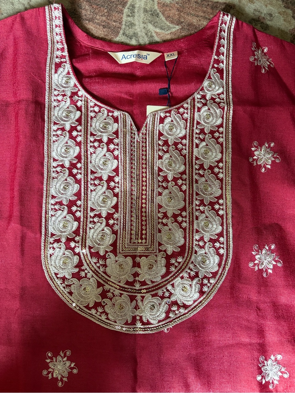 Acresia Embroidered Kurta/Long Tunic in Deep Magenta size 12-14